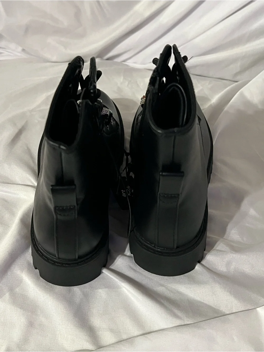 art class Black Combat Boots with Rhinestone & Multicolor Bead Accents